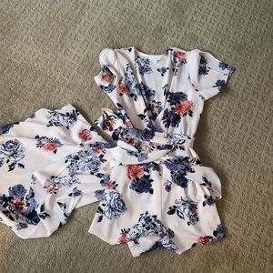 Candie's White and Blue Floral Jumpsuit